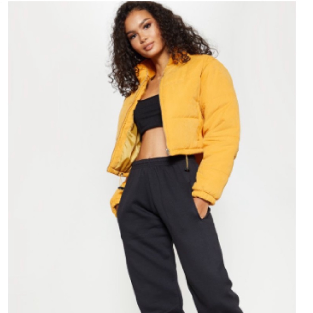 Mustard Cropped Puffer Jacket